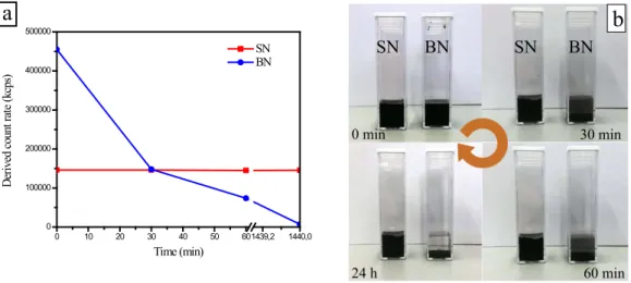 Fig. 3a shows the samples sedimentation at t=0 min, 30 min, 60 min and 24 h upon dispersion in 1M NH 4 OH  solution, that is the solution in which precipitation of Mg(OH) 2 occurs