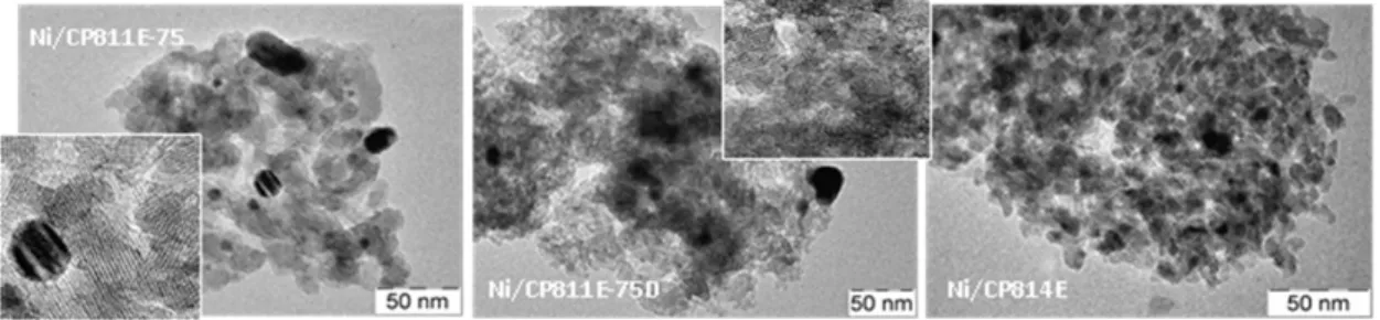 Figure 2 - TEM micrographs for the catalysts  Table 1 – Main textural data of the catalysts 