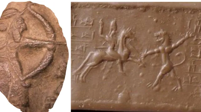 Fig. 9 Il re caccia il leone - 9.1. Stele dei leoni da Uruk (Warka), basalto, ca. 3300-3000 a