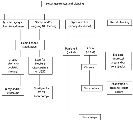 Figure 2  Diagnostic approach of lower gastrointestinal bleeding in infants and children