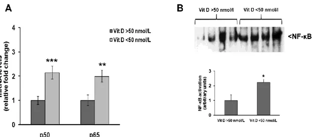 Figure 2. NF-κB expression and activation are increased in PBMC of vitamin D deficient individuals 