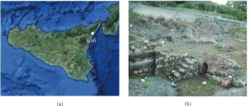 Figure 1: (a) Map of Scifì (Forza d’Agrò, province of Messina, Italy). (b) The archaeological site of Scifì.