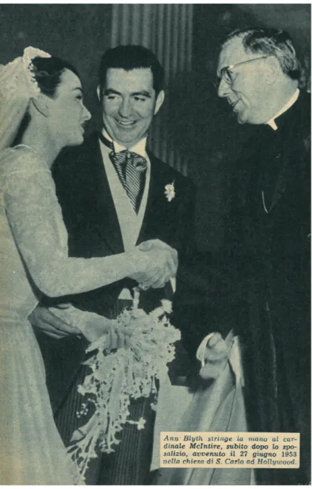 Fig. 1 – Il matrimonio  cattolico di Ann Blyth.  Fotografia pubblicata in  Ann Blyth, “Come parlare  ad un bambino”,   «Famiglia Cristiana»,   a