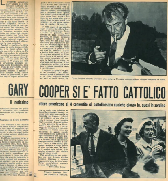 Fig. 2 – Beppe del Colle,  “Gary Cooper si è  fatto cattolico”, «Famiglia Cristiana», a