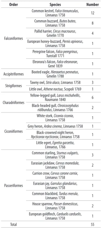 Table I. Order, species, and number of birds sampled for the isolation of 