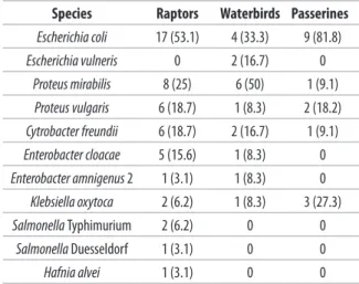 Table II. Prevalence of Enterobacteriaceae among raptors (n = 32), 