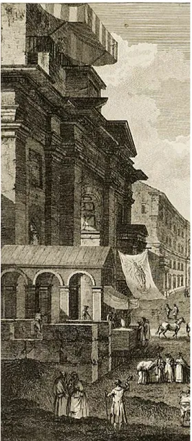 Figura 7. Louis-Jean Desprez, Vuë perspective du Port de Messine,  particolare della figura 1 con la Porta della Dogana vecchia.