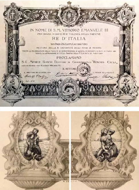 Figura 3. Diploma di laurea del  1929 concesso honoris causa al  “quadrumviro” Michele Bianchi  (da Laurea ad Honorem 1930).