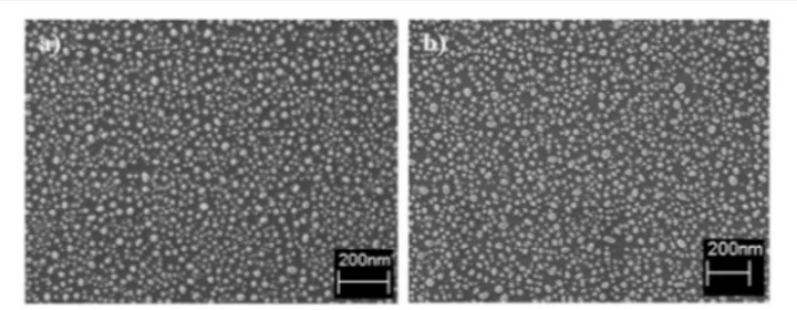 FIGURE 1 | SEM images nanomaterials. Nanocomposed of Au nanoparticles on TiO 2 flat film (A) before and (B) after a 12 days dipping in