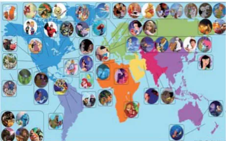 Fig. 1. Mappa che mostra le ambientazioni dei fi lm di animazione Disney (Fonte: &lt;http:// www.cinema.fanpage.it&gt;)