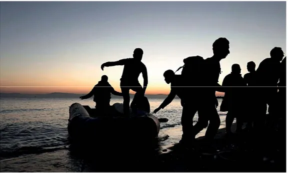 Figure 8. Guardian, © Photograph: Yannis Kolesidis/EPA, caption: “Syrian refugees arrive on Kos”