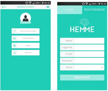 Figura 2. Screenshots dell’applicazione Hemme. 