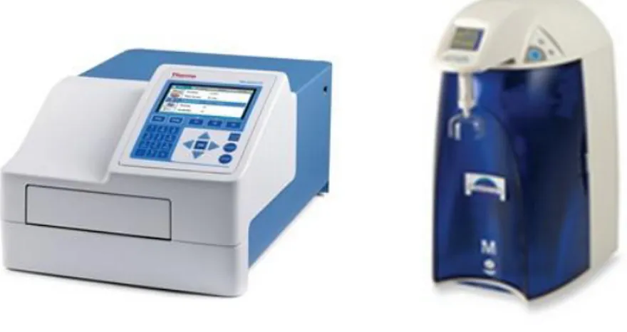 Figure 10: The Multiscan Fc Spectrophotometer and the Simplicity Millipore Apparatus 