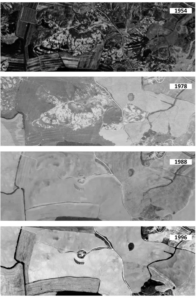 Fig. 15 - Trasformazione del paesaggio tra 1954 e 1996 presso il podere Capanne, Asciano