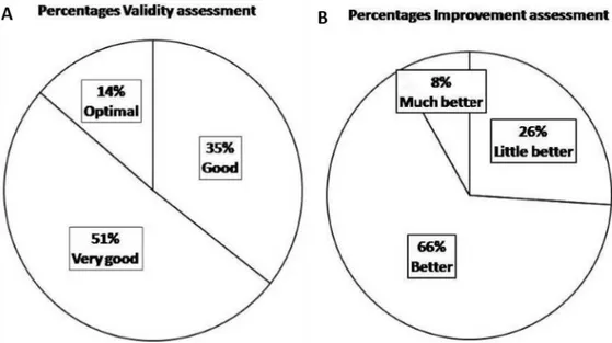 Figure 6. Percentages of the validity assessment (A) and of the improvement assessment (B)