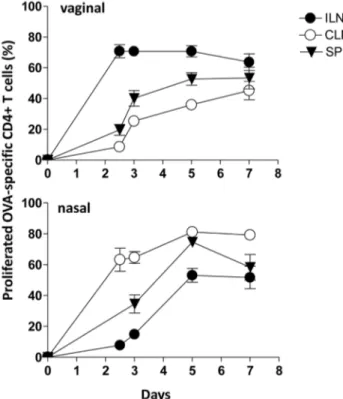 Figure 6. Time course analysis of the OVA-specific CD4 + T-cell clonal expansion following vaginal or nasal immunization