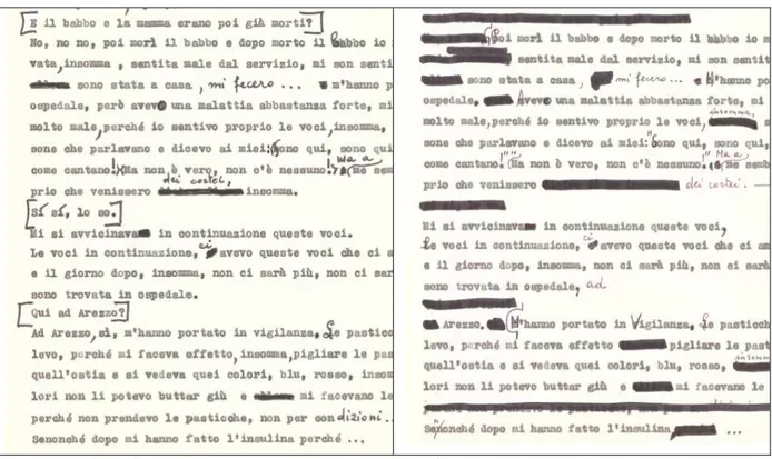 Fig. 4 The typewritten transcription (two versions of the same passage in the interview).