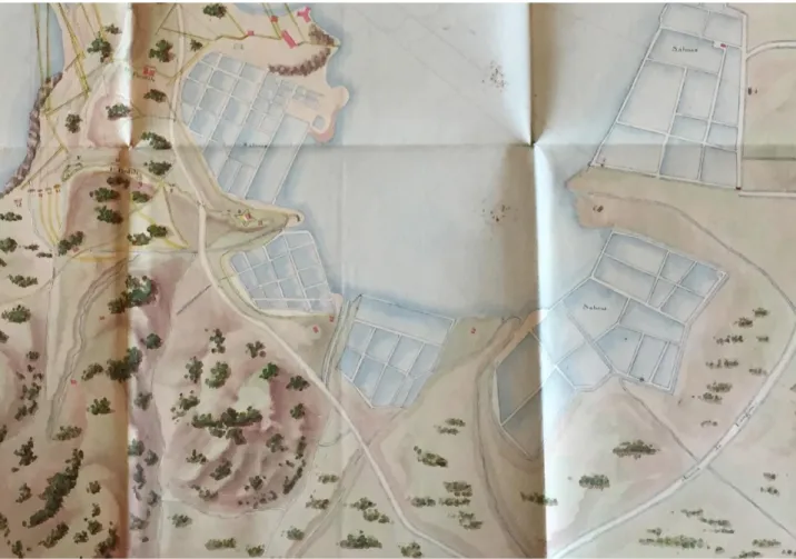 Figura 2.  Plan de Porto Ferraio et de ses environs avec les lignes d’attaque en l’an IX, 1811, particolare con i cinque 