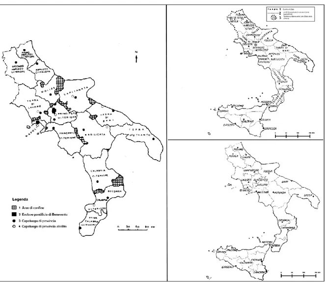 Figura 1. Le suddivisioni amministrative 1806-1816 (ns elaborazione Diglio, 1989), 1840-45 e 1871 (ns elaborazio- elaborazio-ne Ferro, 1961