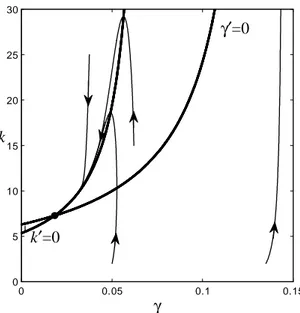 Figure 1: Trajectories in phase space for parameter settings p z = 1, = 0:05,