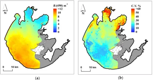 Figure 5. Development and validation of the algorithm for estimating K d (490) in Lake Taihu from the  OLCI-derived R rs 