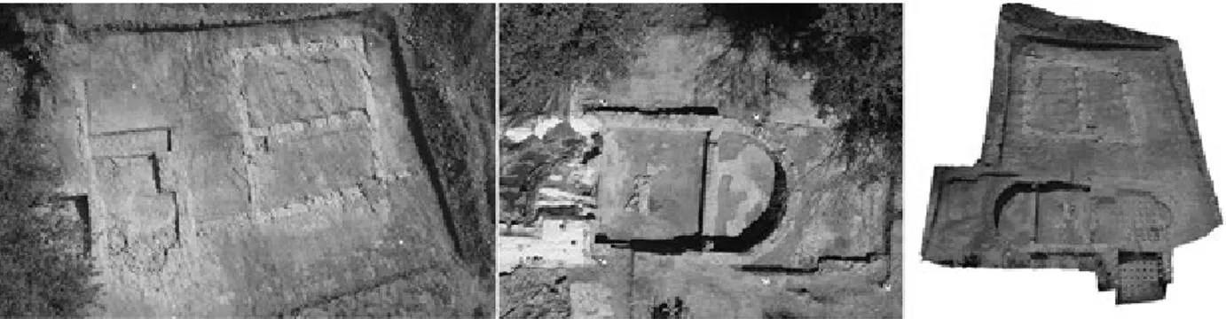 Fig. 6 a-b. Aerial image and diachronic model with texture of Thermal area of Santa Marta.
