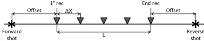 Fig. 6 Geometry for active acquisition. L—array length, DX—receiver spacing