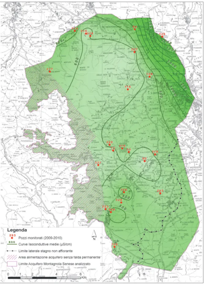 Figura - 8: Carta delle isoconduttive medie misurate nel periodo Marzo 2009 – Gennaio 2010  Figure - 8: Map of Iso-conductivity medium measured in the period March 2009 - January 2010 