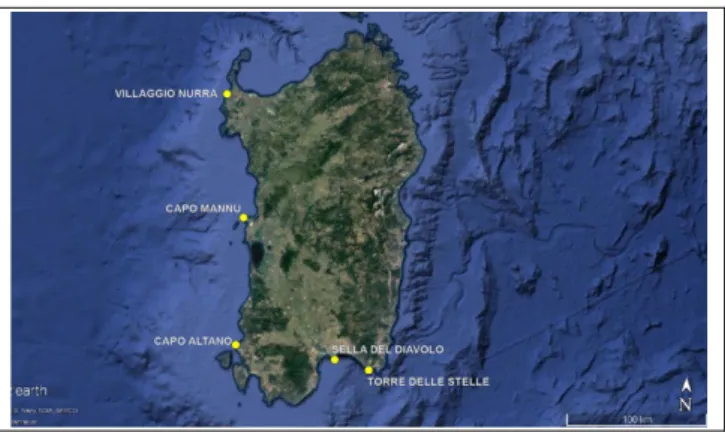 Figure 1. Study sites along the coast of Sardinia 