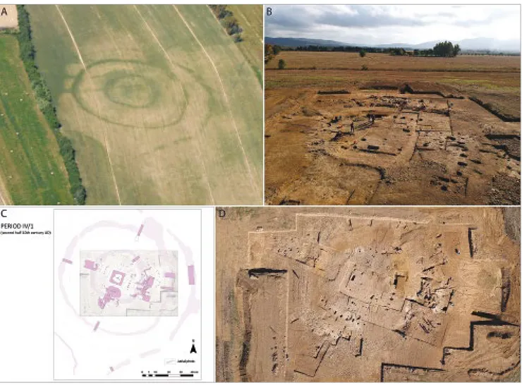 fig. 2 – Il sito della Vetricella (Scarlino, GR): a. prima dello scavo; b e c alla fine della campagna 2018; c
