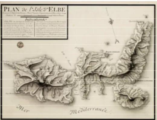 Fig. 1. Plan de l’Isle d’Elbe, Tranchot, 1791; copia con- con-servata a Parigi nella Bibliothèque Nationale de France  (GE SH18 PF82 DIV 7 P.8-1 D)