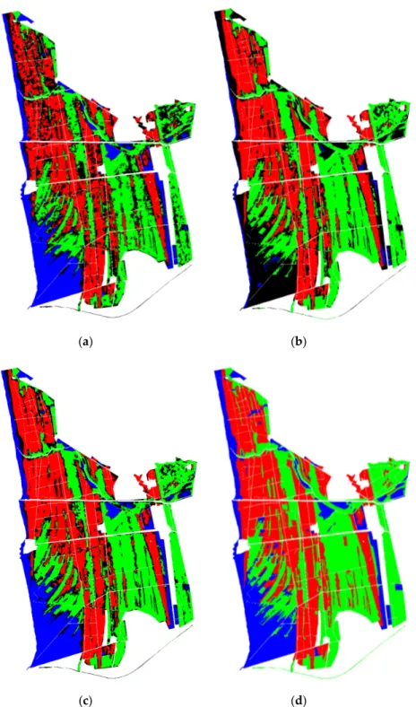 Figure  7.  Classification  maps  of  San  Rossore  test  site  obtained  with  random  forest  by  using  (a) 