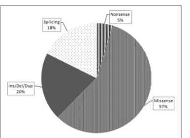 FIGURE 4 | This pie chart shows the frequency of HSP inheritance patterns: autosomal dominant HSP is the most frequent (dots), followed by the autosomal recessive (squares) and the X-linked (dark gray) forms.
