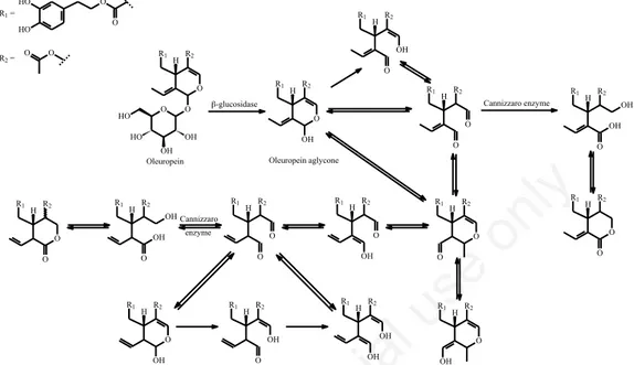 Figure 8. Oleuropein aglycones isomers molecular structures and proposed transformations among isomers during the fruit