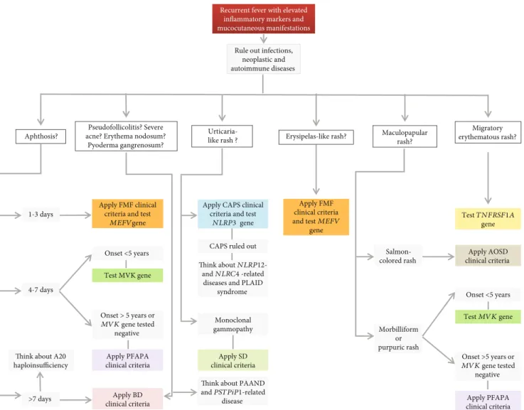 Figure 2: Diagnostic ﬂow chart for main autoinﬂammatory diseases displaying recurrent fevers and mucocutaneous manifestations