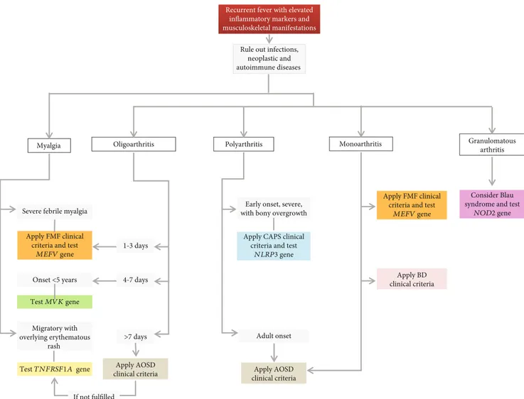 Figure 3: Diagnostic ﬂow chart for main autoinﬂammatory diseases displaying recurrent fevers and musculoskeletal manifestations