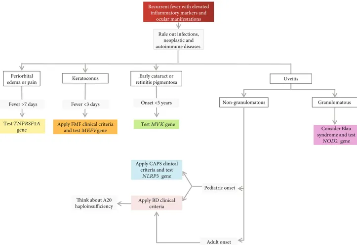 Figure 4: Diagnostic ﬂow chart for main autoinﬂammatory diseases displaying recurrent fevers and ocular manifestations