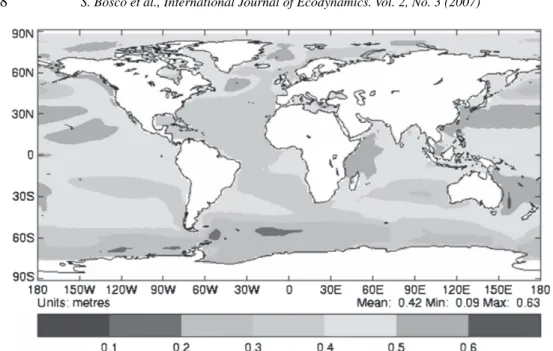 Figure 2: Projected change in mean sea level (in metres) between the periods 1960–1990 and 2070– 2100 (Hadley Centre, 2005) [17].