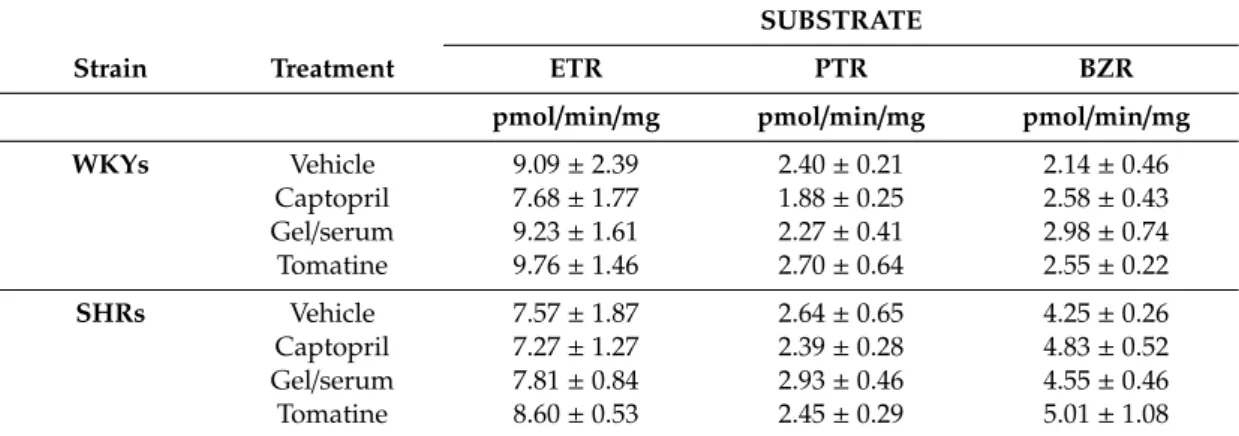 Table 6. Cytochrome P450-dependent monooxygenase activities in liver microsomes from treated WKYs and SHRs.