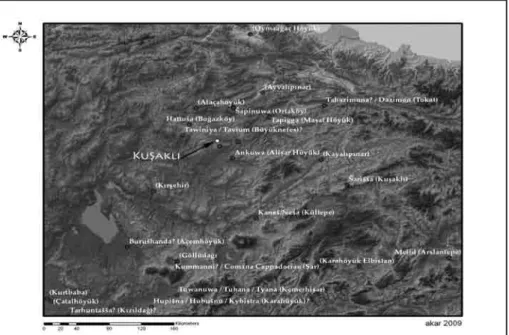 Fig. 2: Map of Central Anatolia, showing the location of 2nd millennium sites
