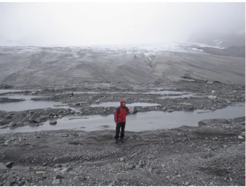 Figure 1. Rapid glacier retreat: In 2010, the Hardangerjøkulen glacier in Southern Norway receded 34  m, corresponding to the area behind the person