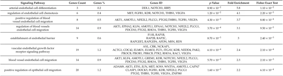 Table 3. List and details of most important signaling pathways in which validated target genes of miR-200b-3p, miR-365-3p and miR-199a-3p are involved
