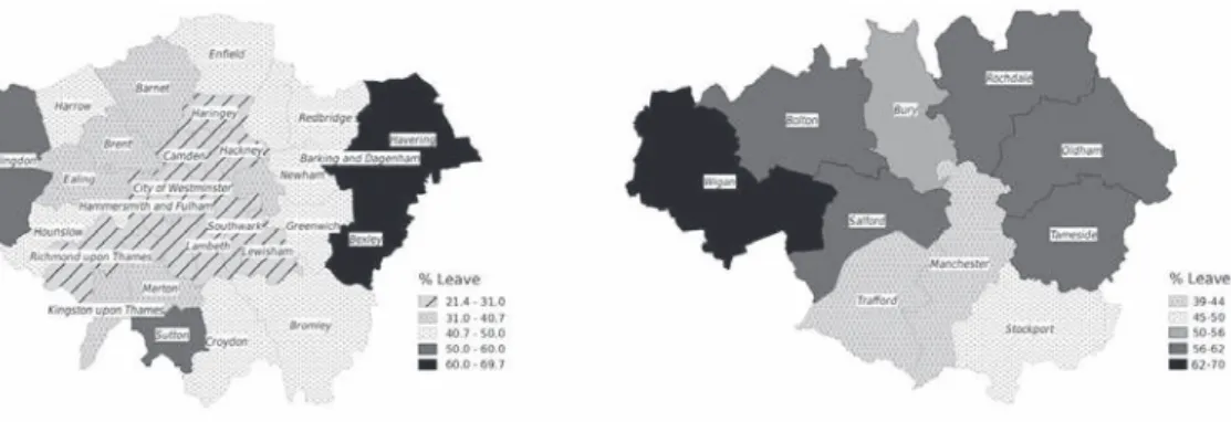 Fig. 2 – La distribuzione dei voti per autorità locale a Londra e Manchester.