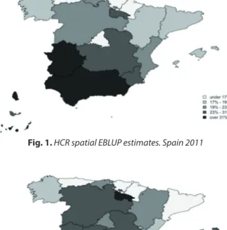 Fig. 2. S80/S20 spatial EBLUP estimates. Spain 2011