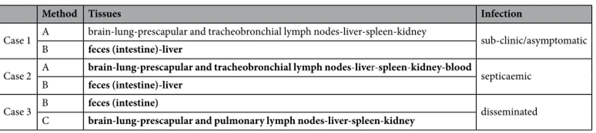 Table 2.  Salmonella spp. isolation from the 3 striped dolphins (Stenella coreuleoalba)under study: methods, 