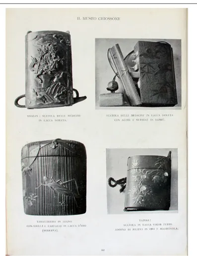 Figura 3   Una pagina de L’arte giapponese al Museo Chiossone   di Genova, IIAG, Bergamo 1907, con riproduzioni di alcuni  oggetti di arte decorativa