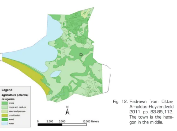 Fig. 12. Redrawn  from  Citter, Arnoldus-Huyzendveld 2011, pp. 83-85,112. The  town  is  the   hexa-gon in the middle.