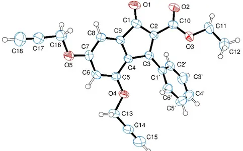 Figure 3. Structure of indenone derivative 5 found by crystallography. Ellipsoids enclose 50% 