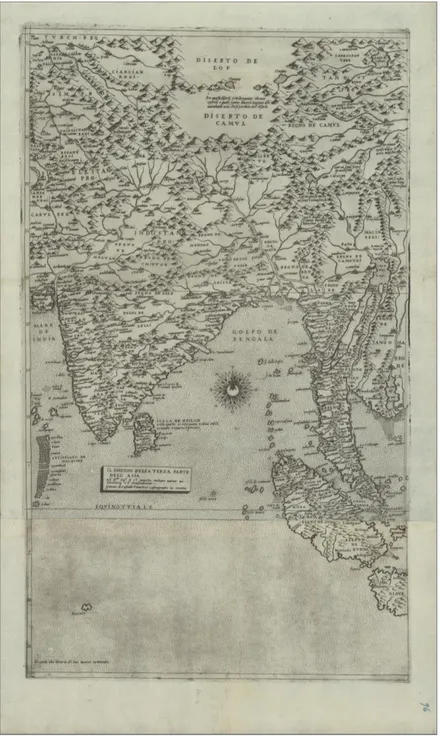 Fig. 1. Giacomo Gastaldi, Il disegno della terza parte dell’Asia (1561) 