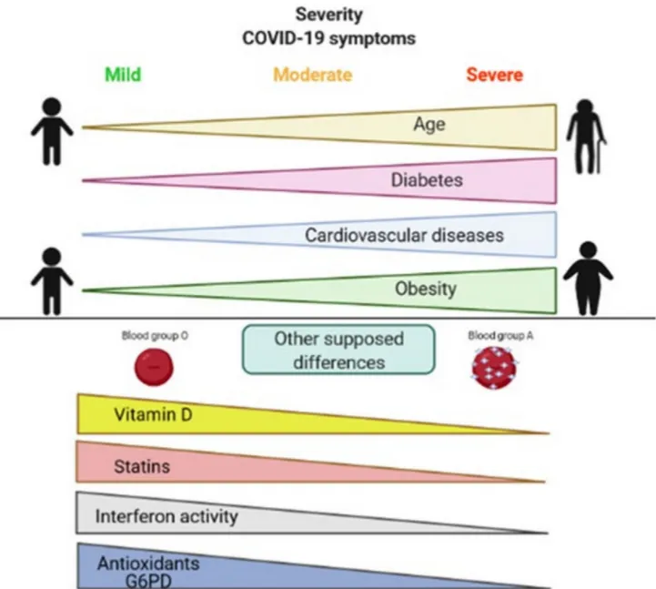 Figure 2. Clinical and biochemical features involved in disease symptom severity in SARS-CoV-2 infected subjects